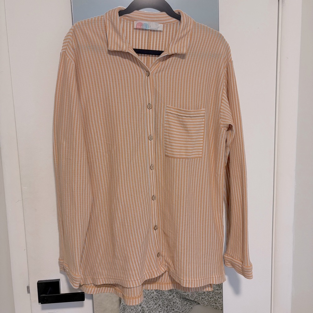 Free People FP Beach Cover Up striped button down shirt Size‎ Small Orange
